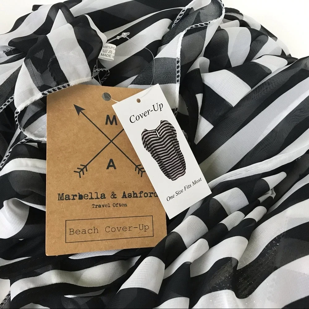 Marbella & Ashford Black &‎ White Striped Cover Up